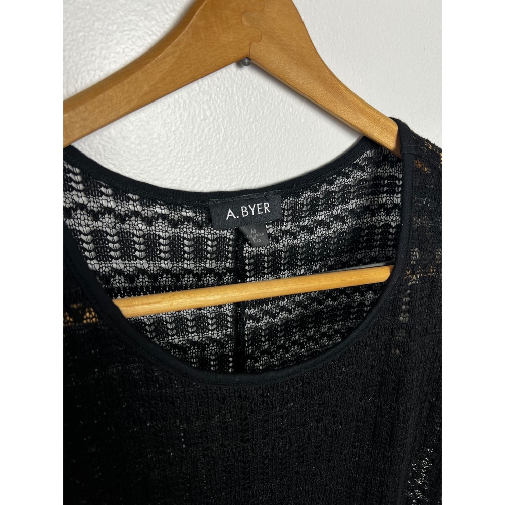A. Byer Womens‎ Size Medium Black Pointelle Mesh Side Tie Knit Top NWT - Picture 2 of 7